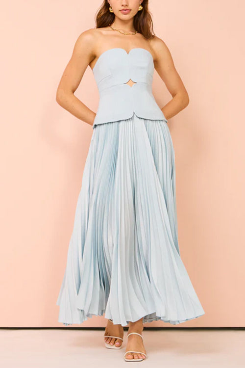 Mixiedress Strapless Tube Cut Out Pleated Maxi Swing Dress