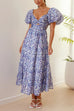 Mixiedress V Neck Twist Front Cut Out Waisted Floral Maxi Ruffle Dress