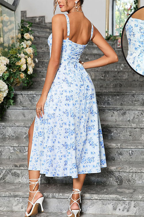 Mixiedress Adjustable Strap Back Lace-up Slit Midi Dress