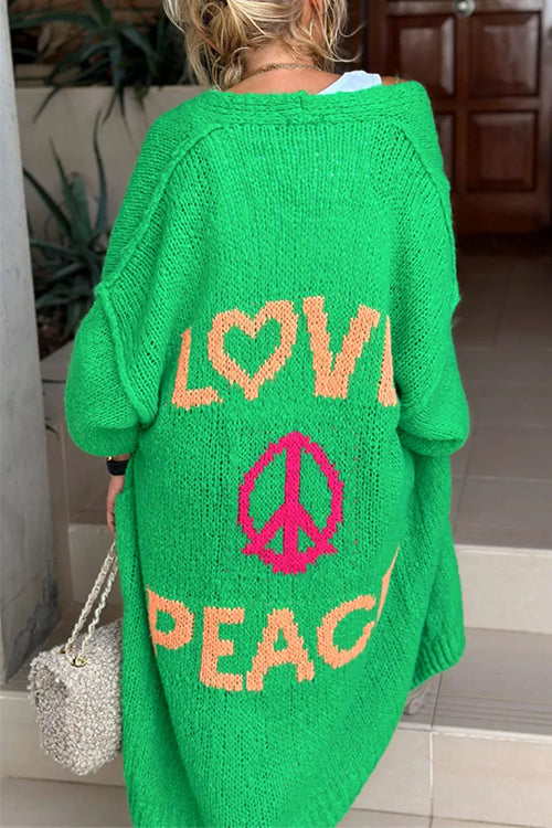Mixiedress Open Front Love and Peace Pattern Long Sweater Cardigan(in 5 Colors)