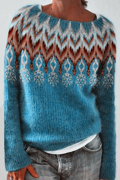 Mixiedress Round Neck Feather Pattern Slouchy Fall Sweater(in 2 Colors)
