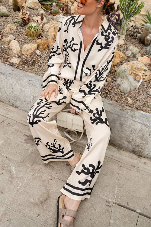 Mixiedress Wide Leg Reef Print Satin Pants