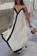 Mixiedress Spaghetti Strap V Neck Color Block Maxi Holiday Dress