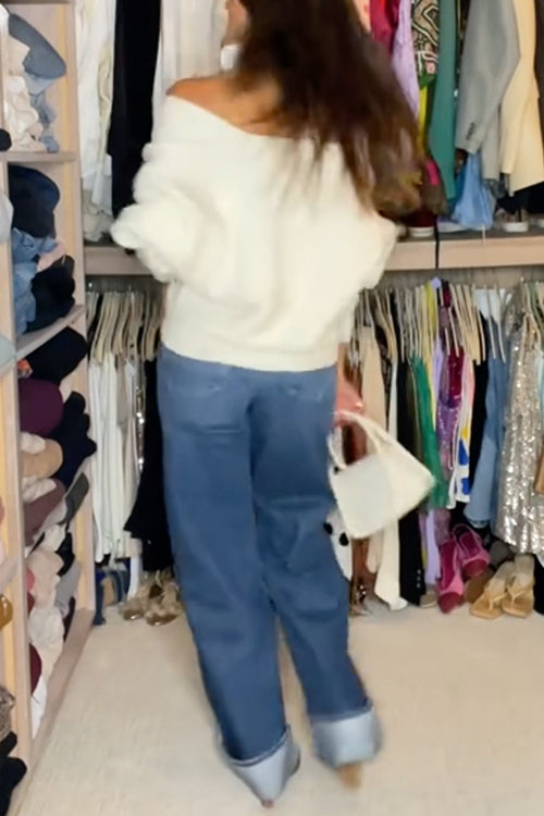 Mixiedress V Neck Criss Cross Front Ribbed Knit Sweater