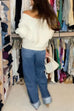 Mixiedress V Neck Criss Cross Front Ribbed Knit Sweater