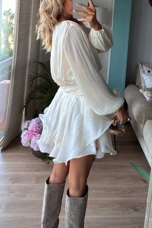 Mixiedress Lantern Long Sleeves Waisted Ruffle Mini Dress
