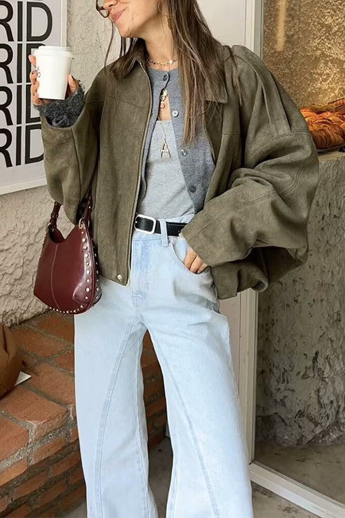 Mixiedress Lapel Zip Up Trendy Bomber Jacket