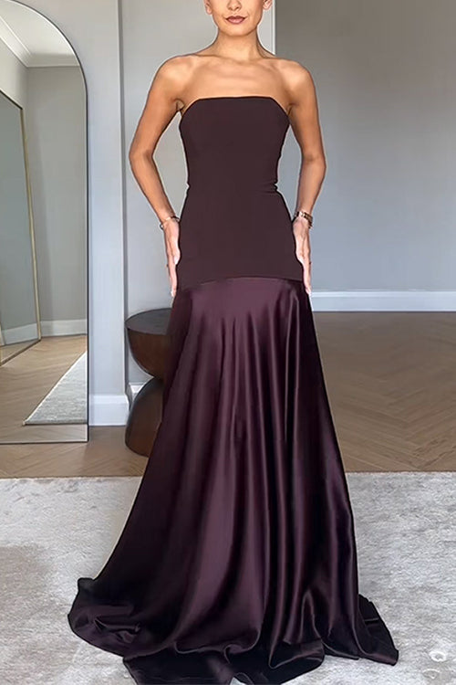 Mixiedress Strapless Satin Patchwork Flare Maxi Dress