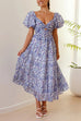 Mixiedress V Neck Twist Front Cut Out Waisted Floral Maxi Ruffle Dress