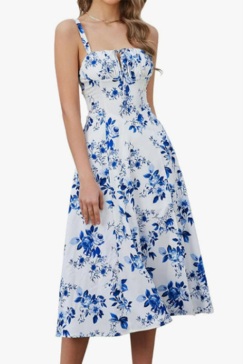 Mixiedress Adjustable Strap Back Lace-up Slit Midi Dress