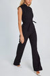 Mixiedress Chic Cap Sleeves Tie Waist Wide Leg Jumpsuit