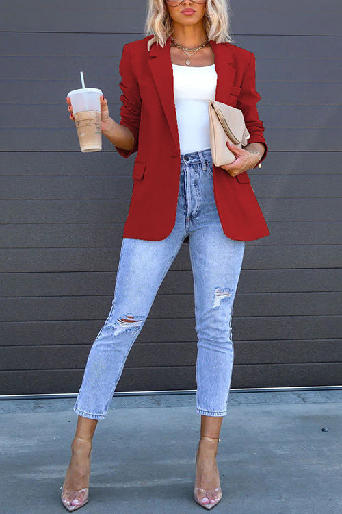 Mixiedress Classic Single Button Back Slit Pocketed Blazer