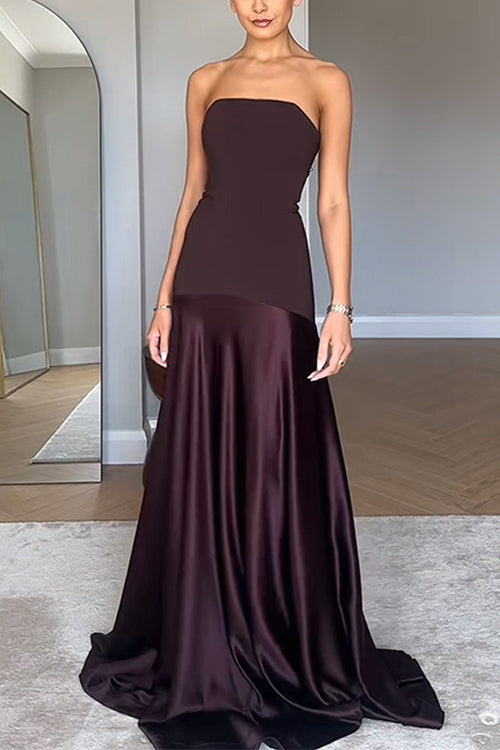 Mixiedress Strapless Satin Patchwork Flare Maxi Dress