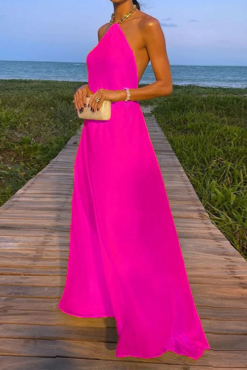 Mixiedress Chain Halter Open Back Maxi Swing Dress