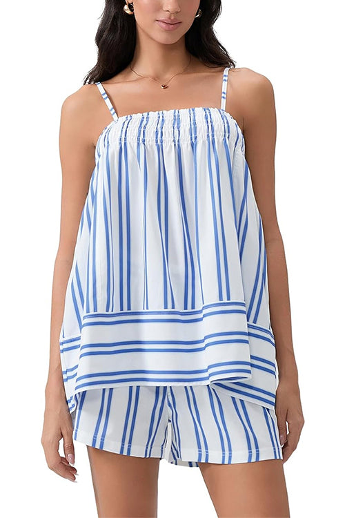 Mixiedress Striped Square Neck Cami Top and Shorts Lounge Set