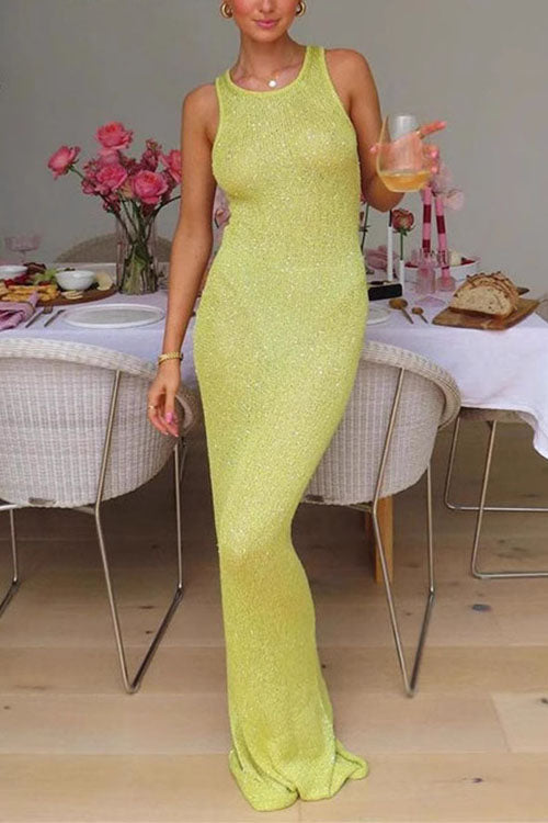 Mixiedress U Neck Sleeveless Sequin Bodycon Maxi Dress