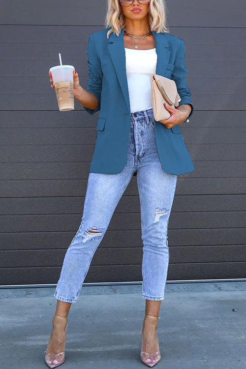 Mixiedress Classic Single Button Back Slit Pocketed Blazer