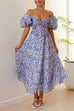 Mixiedress V Neck Twist Front Cut Out Waisted Floral Maxi Ruffle Dress