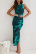 Mixiedress Sleeveless Side Slit Printed Bodycon Midi Dress