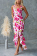 Halter Sleeveless Ruffle Hem Slit Floral Print Maxi Dress