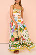 Mixiedress Spaghetti Strap Tropic Print Swing Maxi Vacation Dress