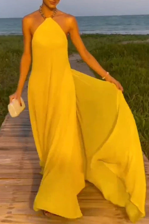 Mixiedress Chain Halter Open Back Maxi Swing Dress