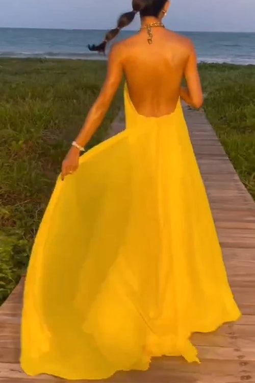 Mixiedress Chain Halter Open Back Maxi Swing Dress