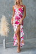 Halter Sleeveless Ruffle Hem Slit Floral Print Maxi Dress