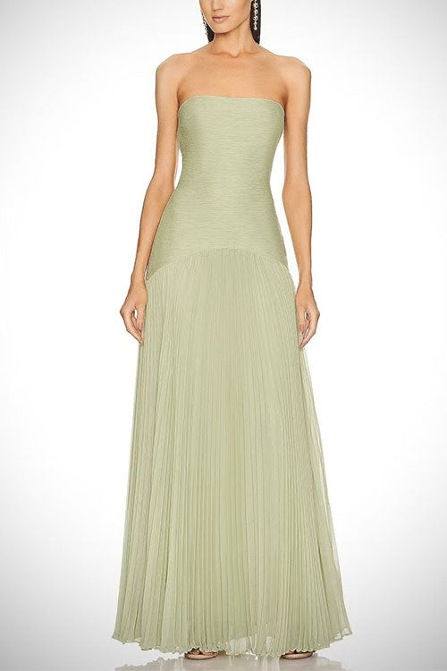 Mixiedress Strapless Tube Patchwork Pleated Maxi Dress