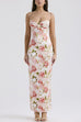 Mixiedress Floral Print Back Slit Bustier Maxi Sling Dress