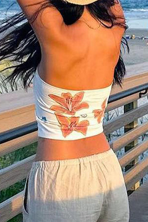Mixiedress Strapless Tube Floral Print Crop Top