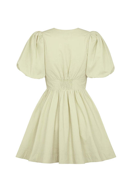 Mixiedress Deep V Neck Puff Sleeves Bow Knot Swing Dress