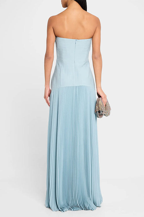 Mixiedress Strapless Tube Patchwork Pleated Maxi Dress