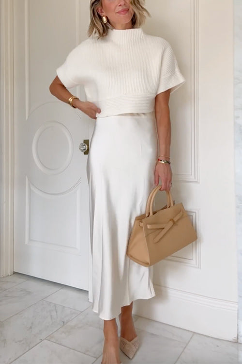 Mixiedress High Rise Solid Satin Midi Skirt