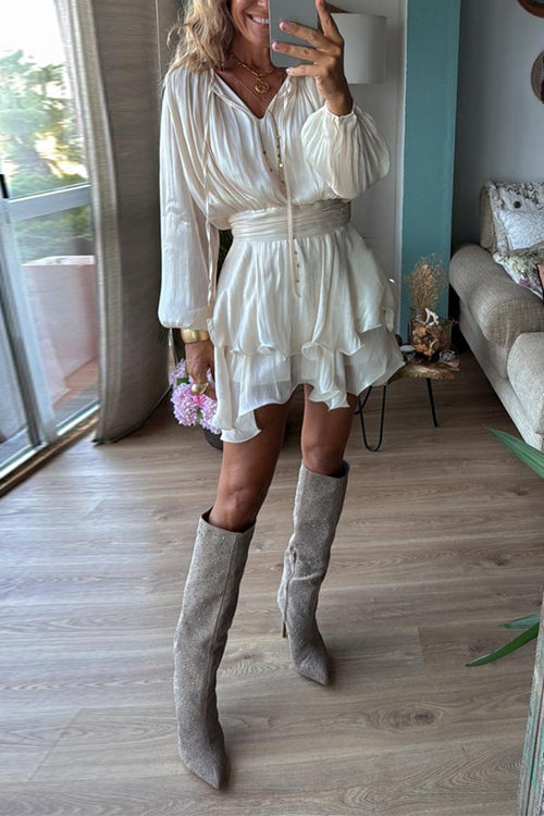 Mixiedress Lantern Long Sleeves Waisted Ruffle Mini Dress