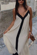 Mixiedress Spaghetti Strap V Neck Color Block Maxi Holiday Dress
