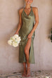 Mixiedress Sleeveless Cowl Neck Open Back Side Slit Midi Dress