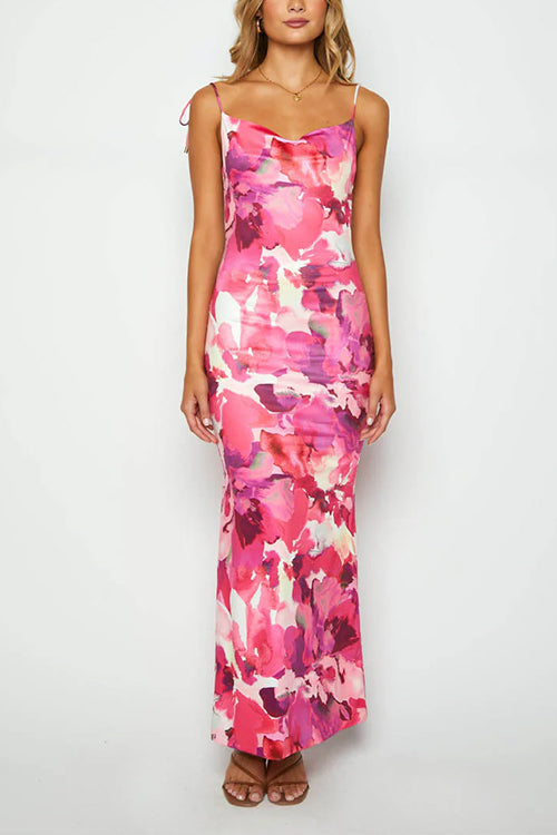 Mixiedress Tie Shoulder Backless Printed Maxi Cami Dress