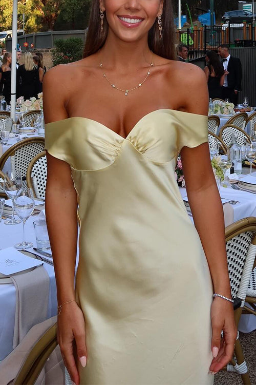 Mixiedress Off Shoulder Backless Cut Out Satin Maxi Dress