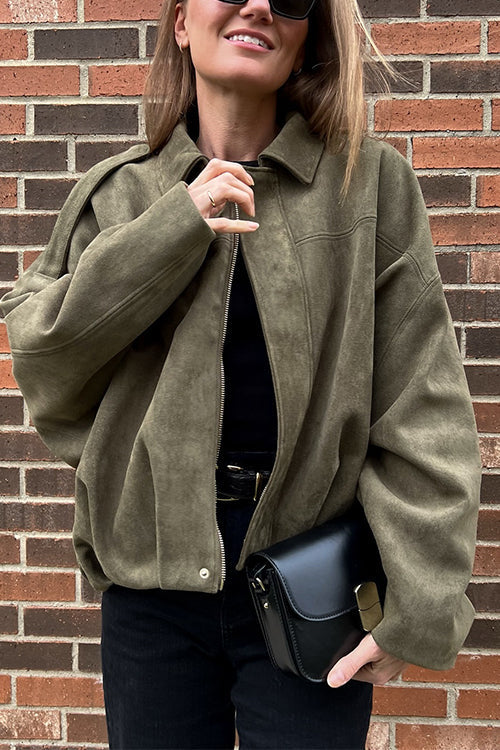 Mixiedress Lapel Zip Up Trendy Bomber Jacket