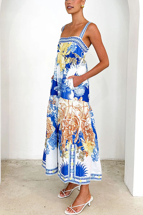 Mixiedress Pocketed Side Slit Printed Maxi Cami Dress