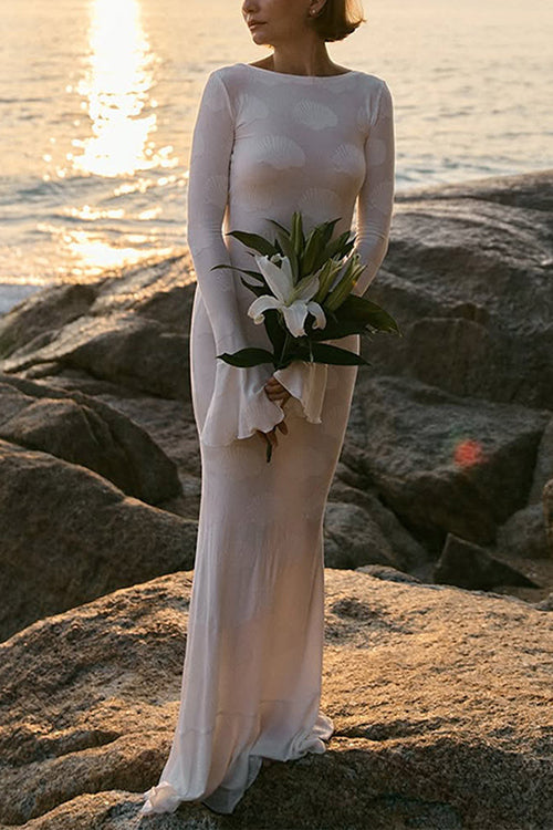 Mixiedress Bell Long Sleeves Backless Lace-up Shell Print Maxi Dress