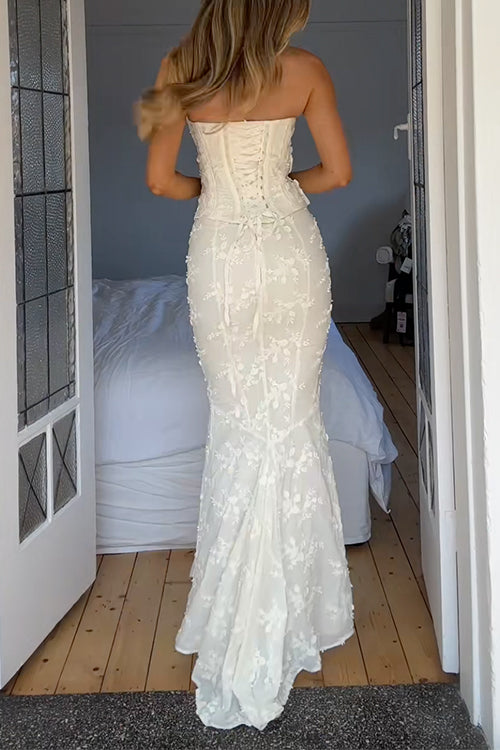 Mixiedress Embroidered Strapless Corset and Bodycon Maxi Mermaid Skirt Set