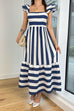 Mixiedress Square Neck Ruffle Sleeves Striped Maxi Dress