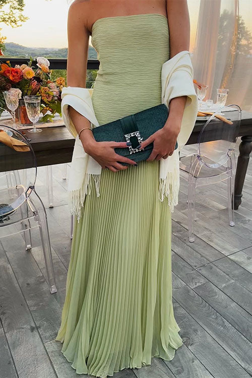 Mixiedress Strapless Tube Patchwork Pleated Maxi Dress