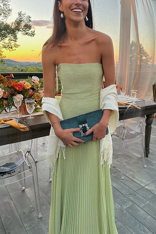 Mixiedress Strapless Tube Patchwork Pleated Maxi Dress