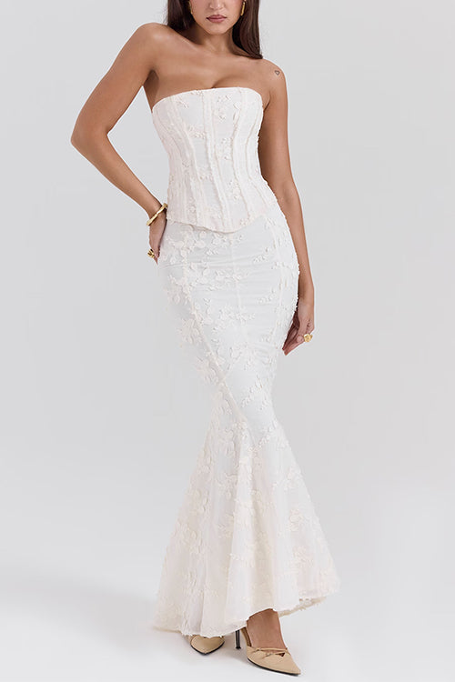 Mixiedress Embroidered Strapless Corset and Bodycon Maxi Mermaid Skirt Set