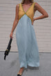 Mixiedress V Neck Color Block Sleeveless Maxi Swing Dress
