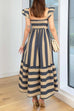 Mixiedress Square Neck Ruffle Sleeves Striped Maxi Dress