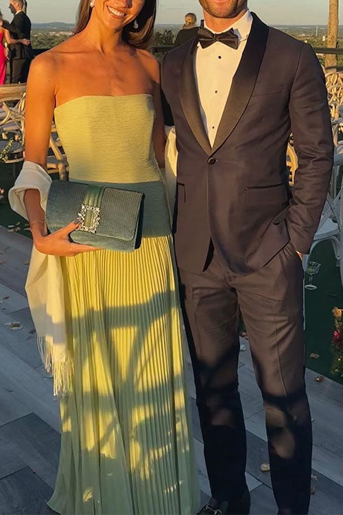 Mixiedress Strapless Tube Patchwork Pleated Maxi Dress